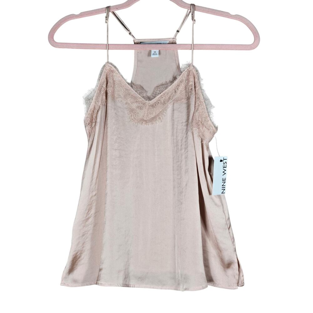 Nine West Layering Cami Womens XSmall Lace Trim Sleeveless Tank Top NWT Pink‎